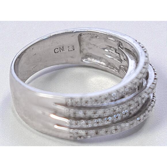 Vintage 925 Silver Crossover Ring Multiple Rows Cubic Zirconia CZ Sparkle - Picture 6 of 11